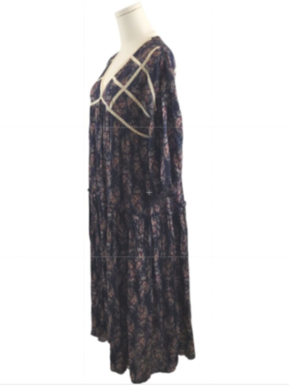 POL NEW Small Maxi Dress Cotton Blue Red Paisley Crochet Trim Vintage BOHO Style - Picture 4 of 16